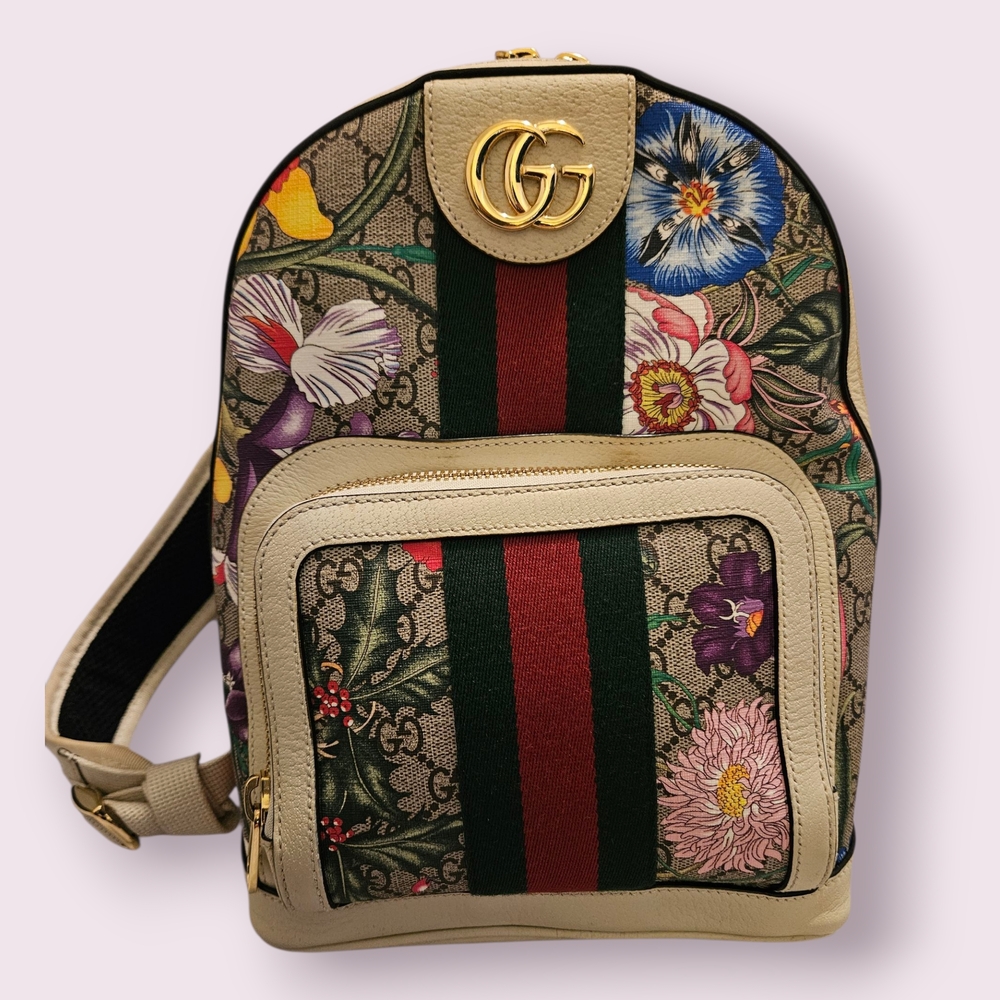 Gucci Beige Floral Backpack with Gold Details